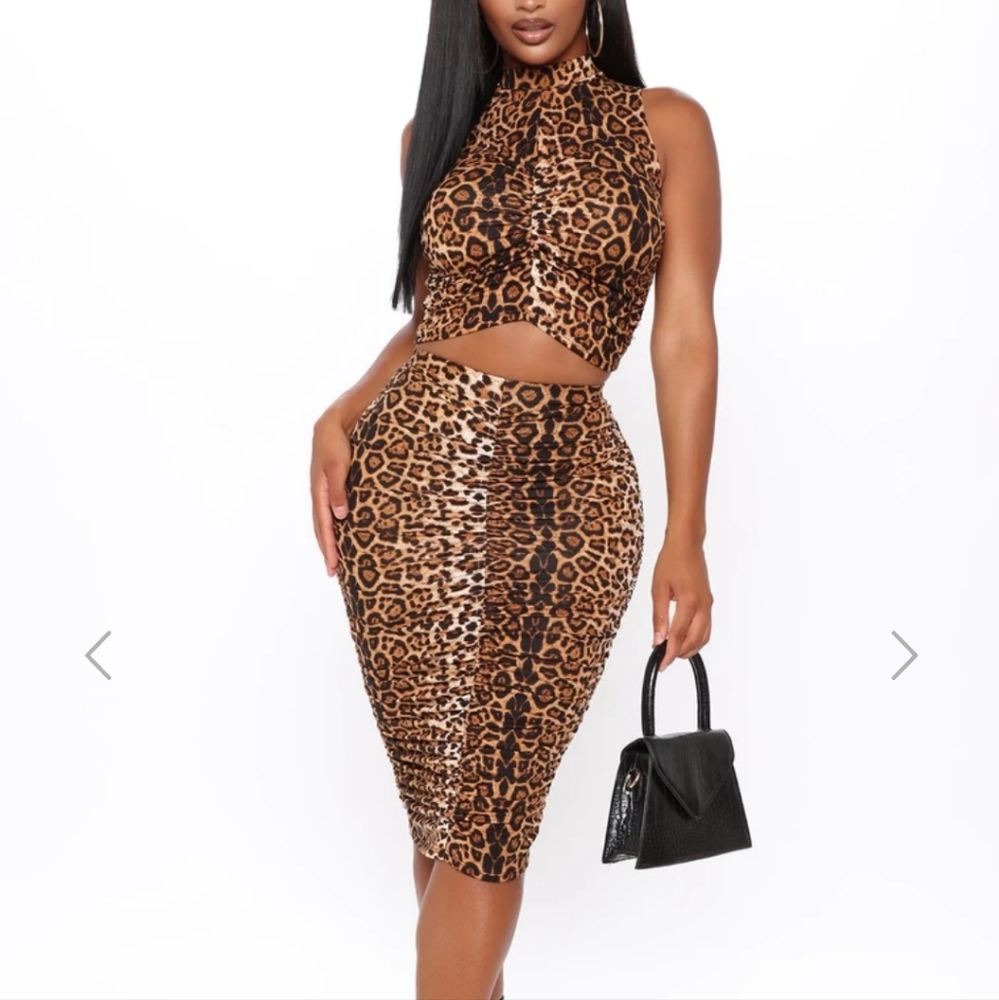 Fashion Nova Leopard Cheetah Two Piece Set  Size XL